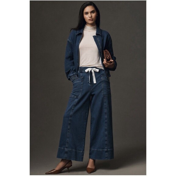 Anthropologie Rylie Bomber Jacket By Pilcro Demin Knit Edition Md z Sz Lg Blue - Picture 6 of 10